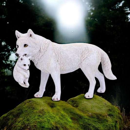 Mother Wolf and Pup Figurine – White Wolves Wildlife Ornament by Nemesis Now