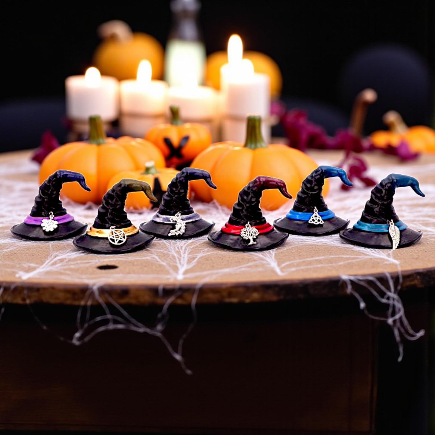 Positive Energy Witch’s Hats Set of 6 Miniature Wiccan Ornaments Spiritual Decor