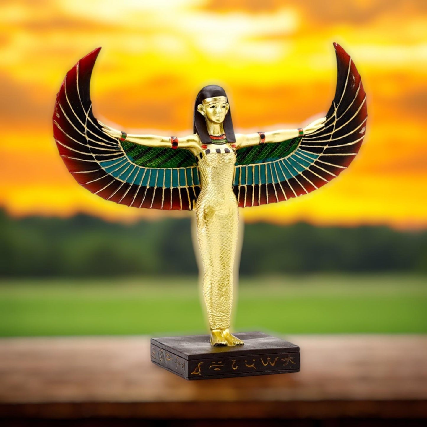 Winged Isis Gold Statue - Egyptian Mythology Goddess Figurine 23cm Ornament