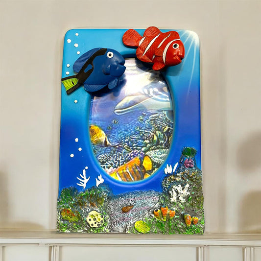 Vibrant Underwater Coral Reef Resin Photo Frame with 3D Fish Accents Home Decor