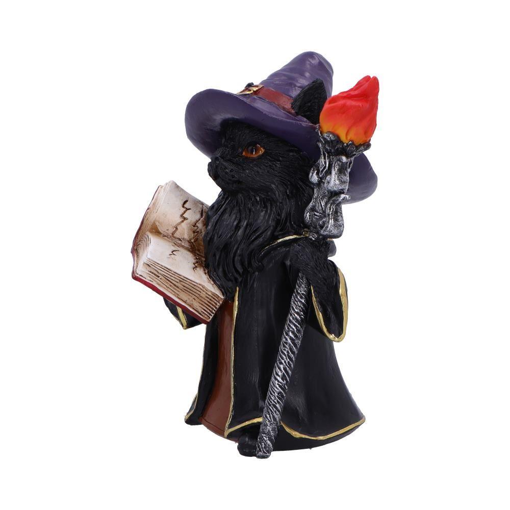 Black Wizard Cat Figurine Mystic Witchcraft Statue Fantasy Gothic Spellcaster Ornament