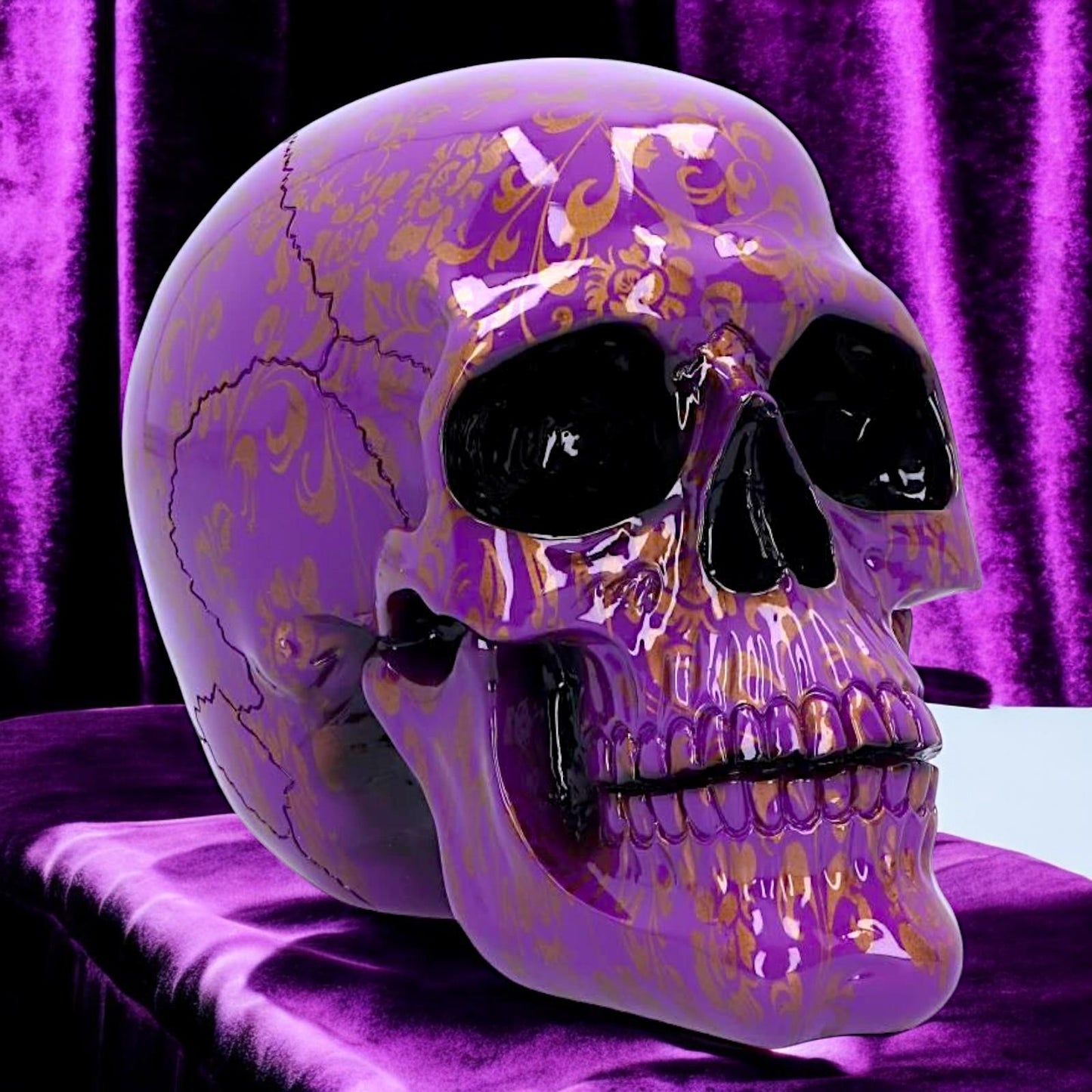 Purple Gothic Fantasy Skull Ornament Decorative Statue Halloween Horror Art Decor