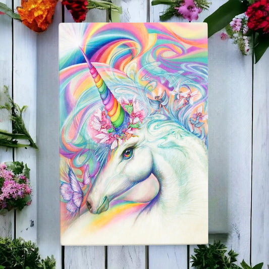 J.MARIE Immersive Unicorn Ceramic Art Tile 30x20cm - Magical Fantasy Wall Decor, Unique Unicorn Gift