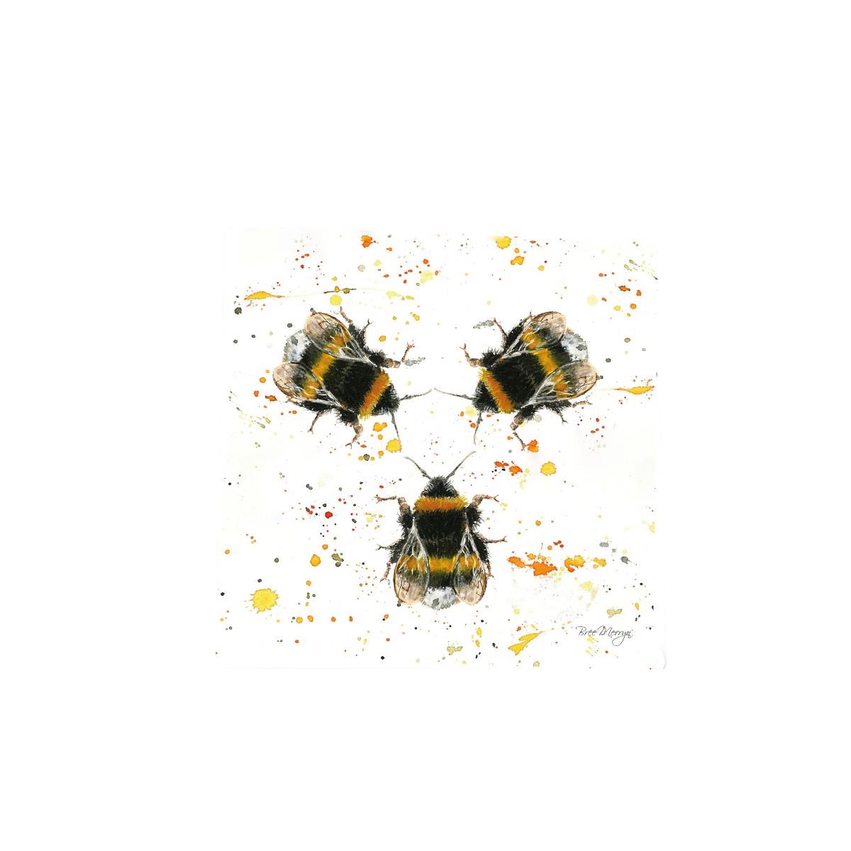 Three Bees Wall Art Tile by Bree Merryn – Handcrafted 20x20cm Ceramic Hanging Decor | Bumblebee Wildlife Illustration | Nature-Inspired Artwork | Perfect for Home, Office, or Gift"