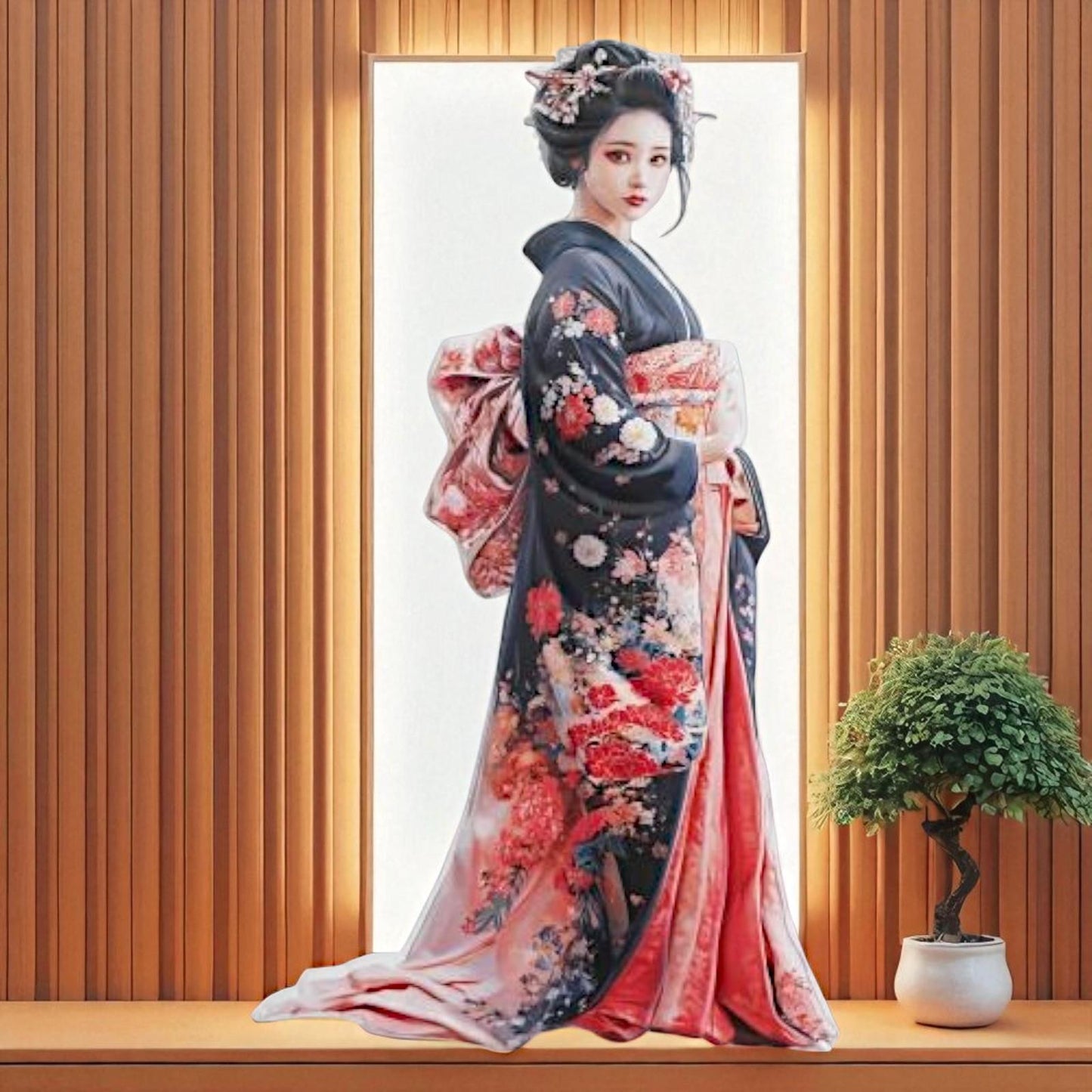 Elegant Geisha Embossed Metal Plaque | Traditional Kimono Wall Art | Japanese Style