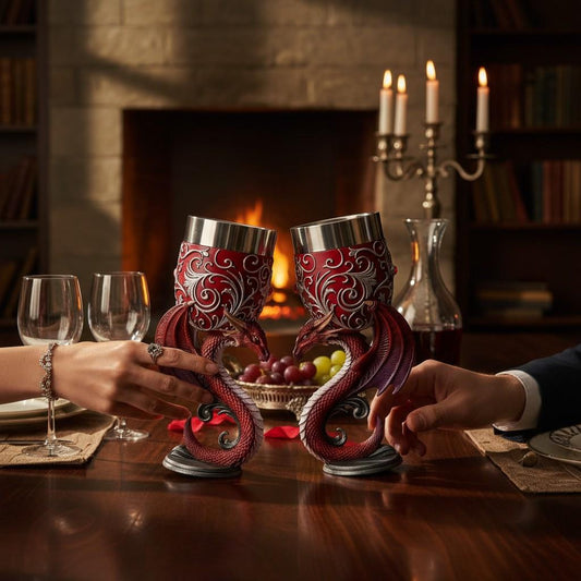 Dragons Goblet Set Twin Heart Chalices Gothic Decor Fantasy Cup Wedding Gift