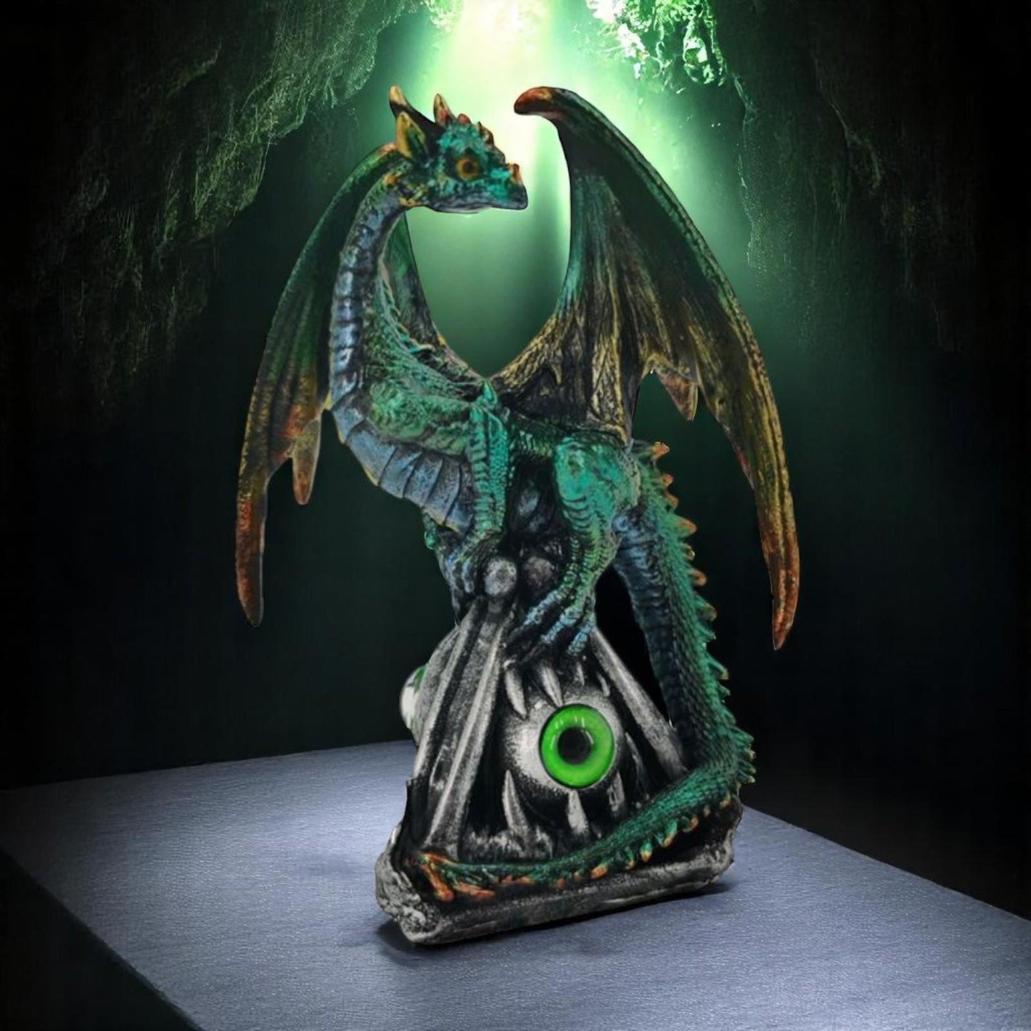 Green Dragon on Eye Claw Pedestal | Resin Gothic Figurine 10.5cm | Fantasy Gift Collectible Statue