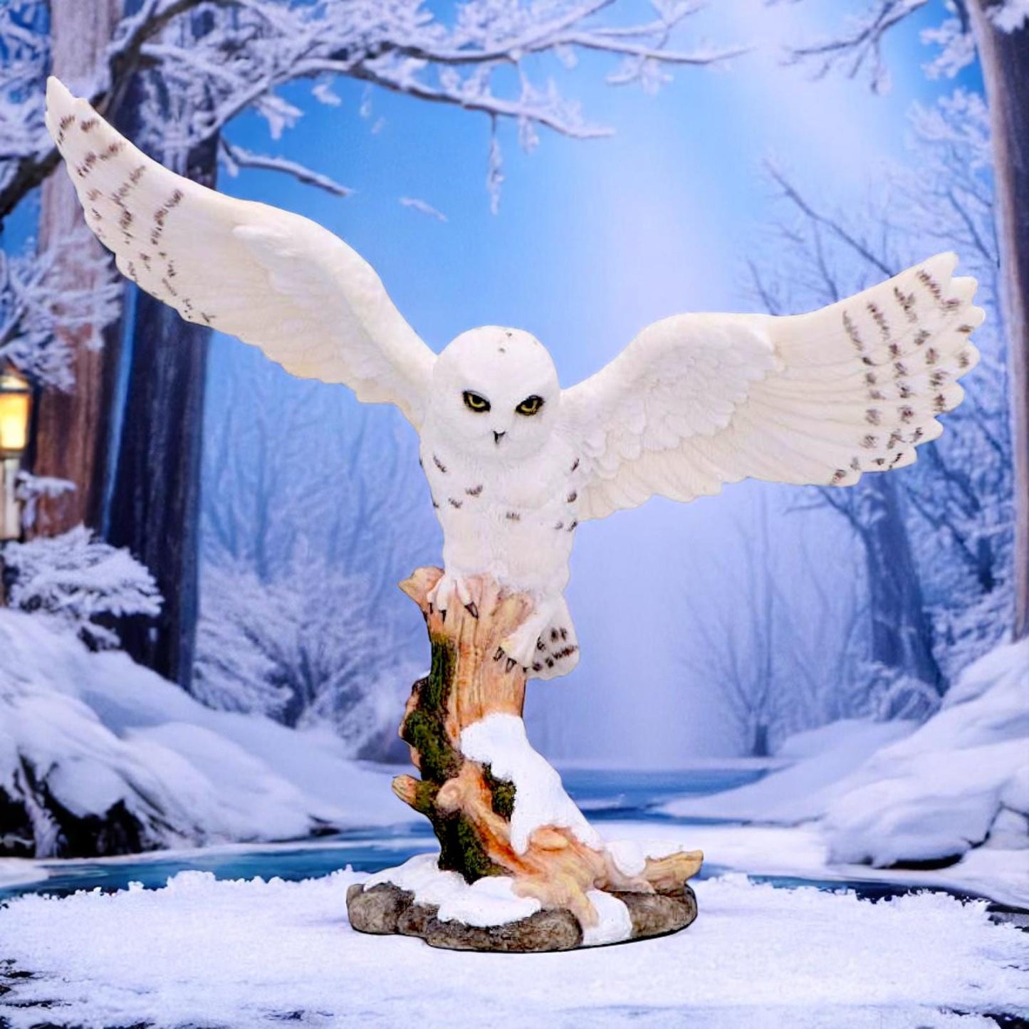 Majestic Snowy Owl Figurine Winter Scene Sculpture Wildlife Statue Art Decor Gift