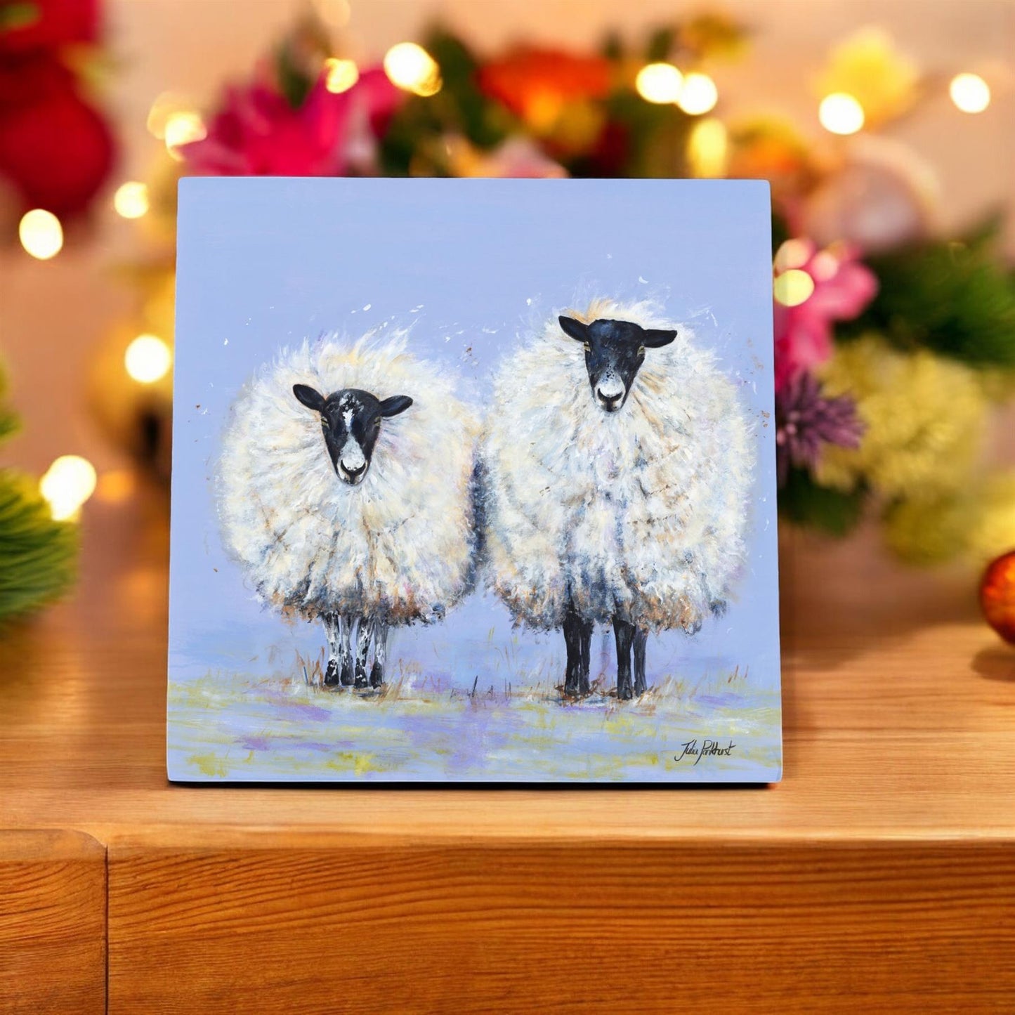 TOGETHER WE STAND Sheep Ceramic Art Tile 20x20 cm by Pankhurst Gallery | Ready to Hang | Beautiful Farmhouse Decor Gift