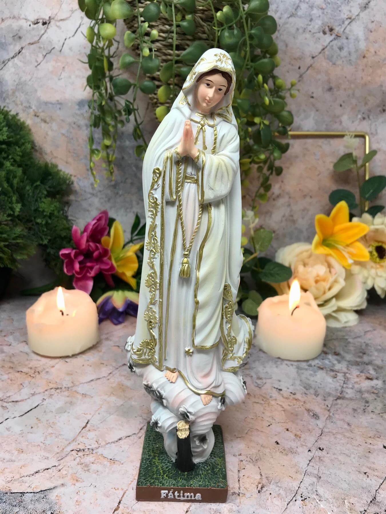 Blessed Virgin Mary Our Lady of Fatima Statue Ornament Figurine Figure Coloured Sculpture