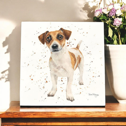 Joey Jack Russell Dog Art Tile by Bree Merryn 20x20 cm Ceramic Wall Decor Ready to Hang Cute Dog Gift Boxed-Osiris Craftworks