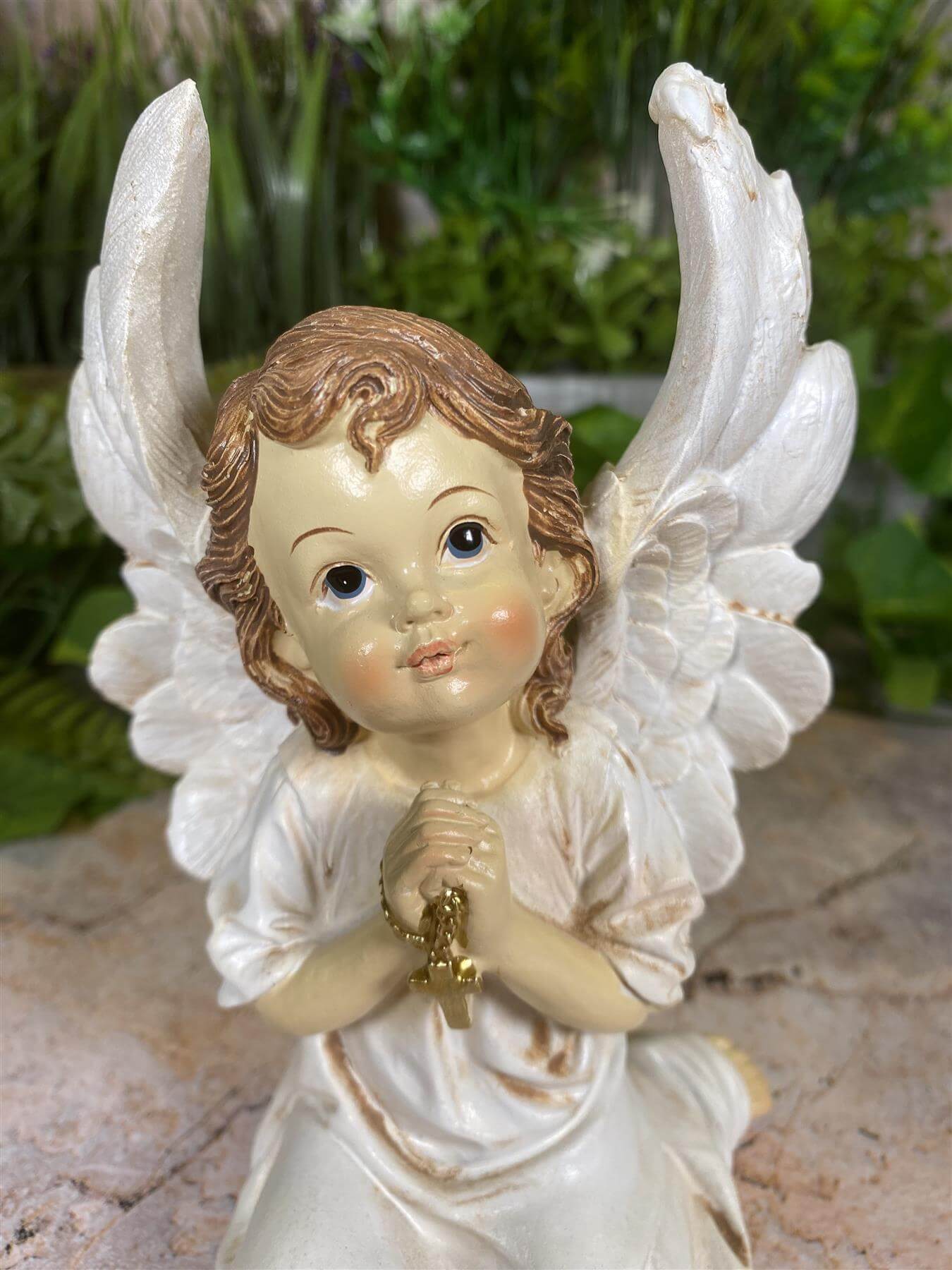 Handcrafted Guardian Angel Praying with Cross Statue Resin Sculpture-Osiris Craftworks