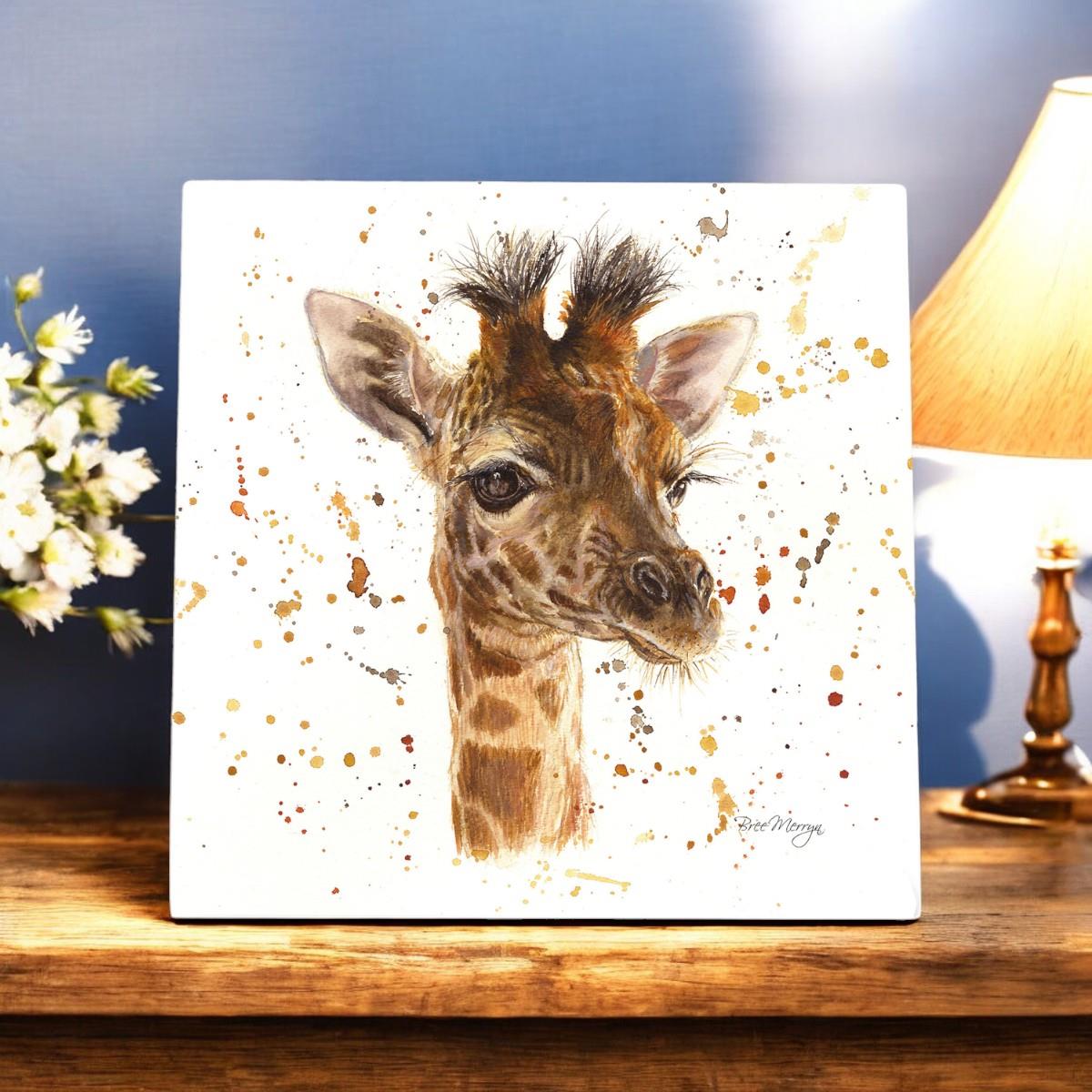 GEMIMA Ceramic Art Tile by Bree Merryn - 20x20 cm Animal Art Wall Decor - Baby Giraffe Ready to Hang-Osiris Craftworks