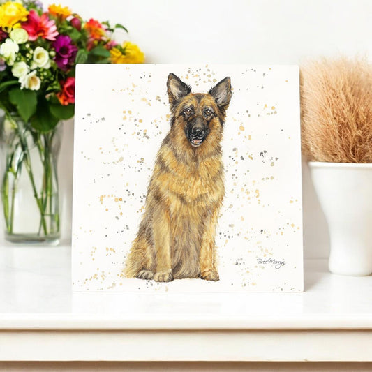 Bree Merryn Gunner Alsatian Art Tile 20x20cm - Ready to Hang