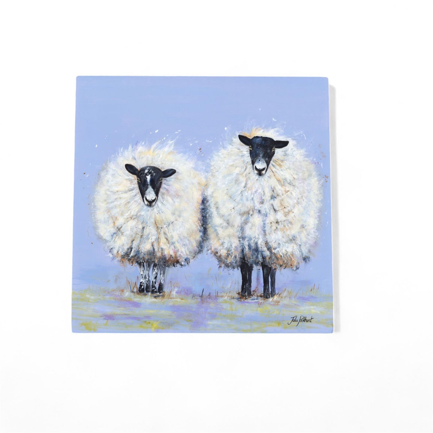 TOGETHER WE STAND Sheep Ceramic Art Tile 20x20 cm by Pankhurst Gallery | Ready to Hang | Beautiful Farmhouse Decor Gift