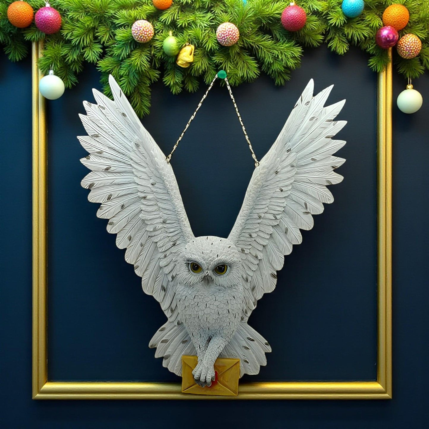 Majestic Hanging Owl Figurine with Letter Wildlife Bird Ornament Sculpture Decor