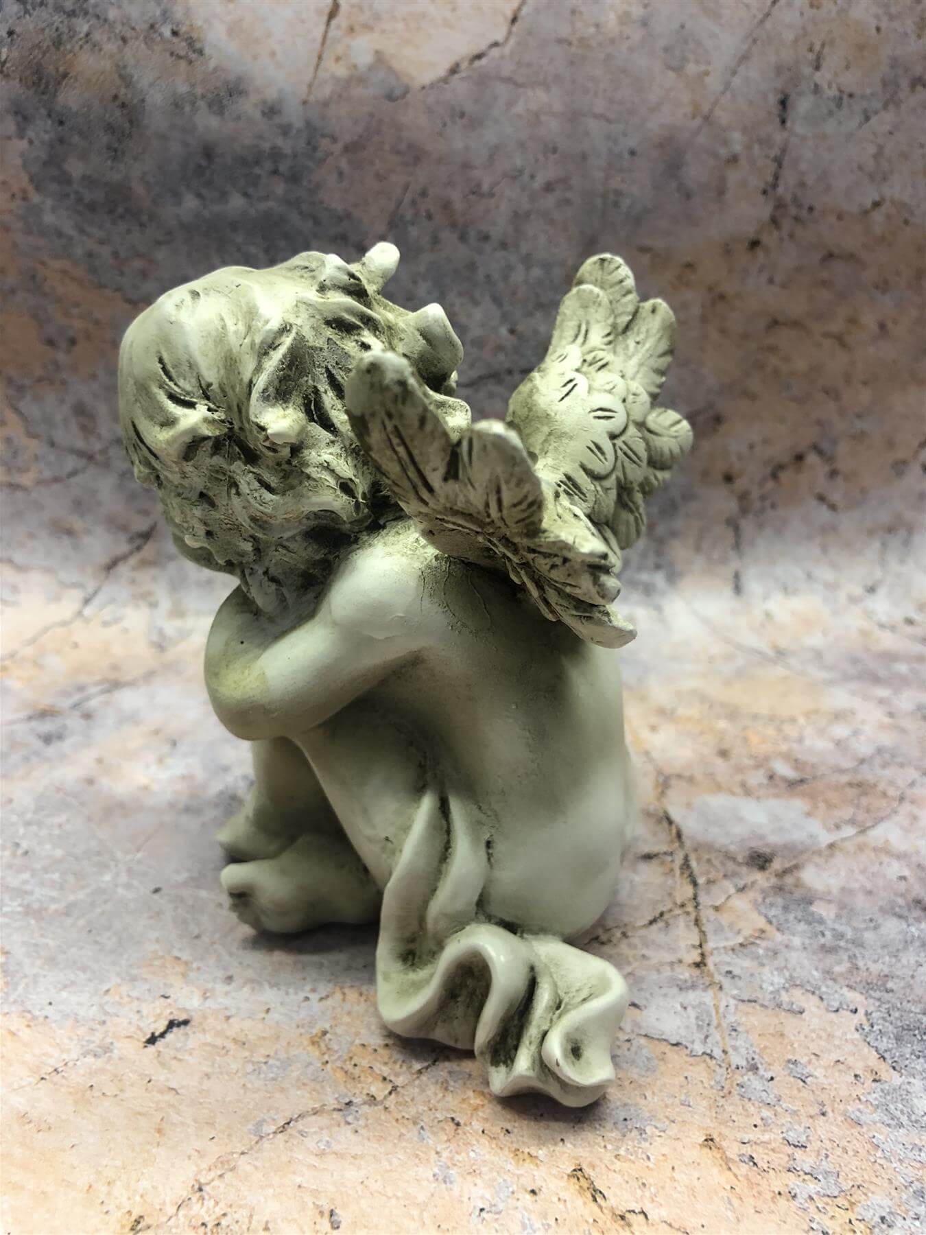 Guardian Angel Figurine Cherub Statue Resin Grave or Garden Ornament Sculpture Statue Graveside Figure 12 cm