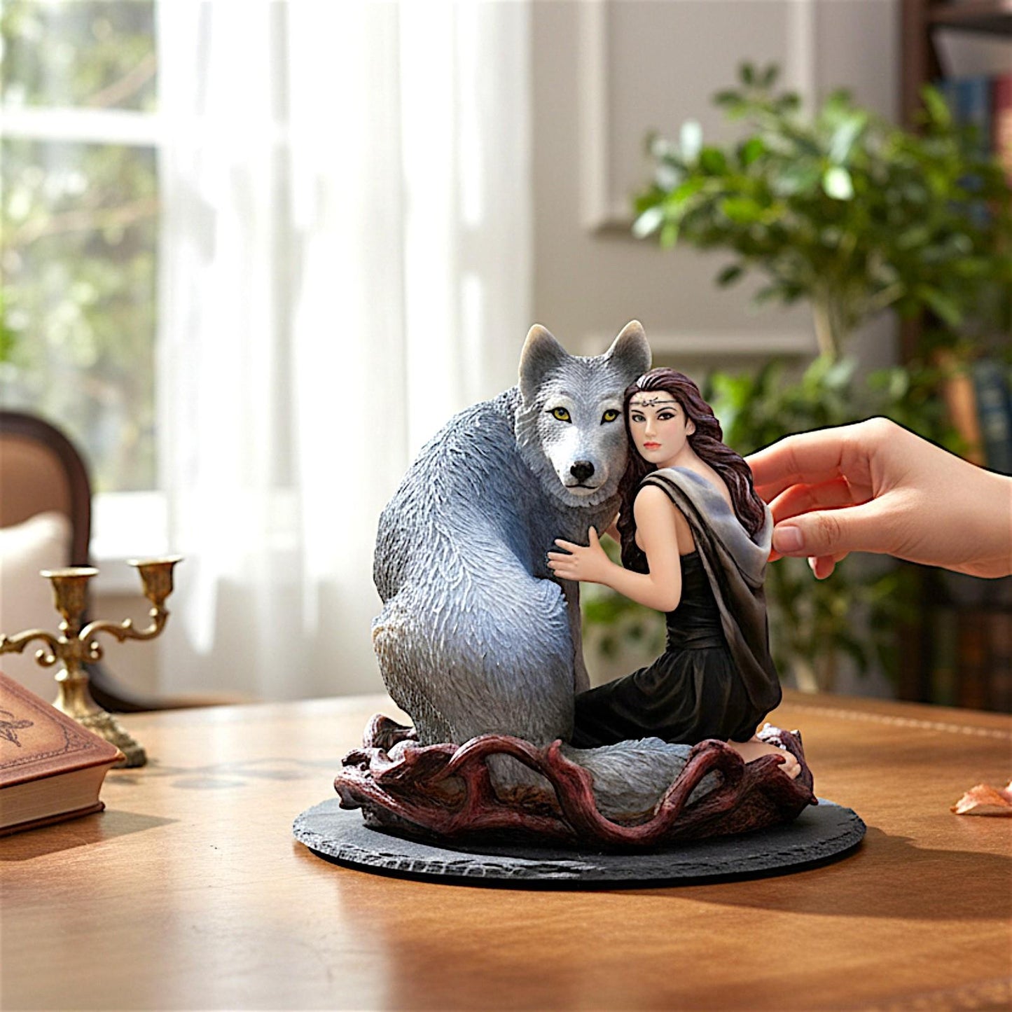 Wolf Guardian Woman Figurine Anne Stokes Fantasy Art Gothic Pagan Wicca Resin Collectible