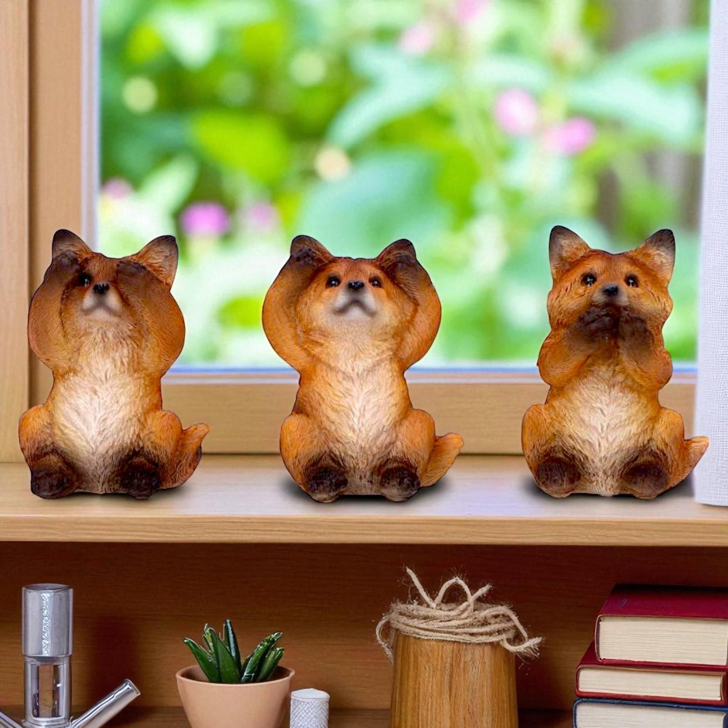 Three Wise Fox Figurines Set Hear See Speak No Evil statue Wisdom Ornaments