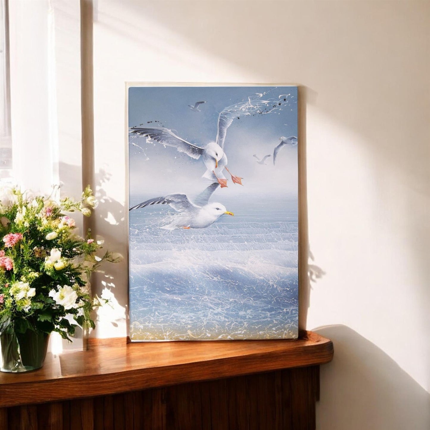 GULLS Ceramic Art Tile by D. Finney | 30x20 cm | Wall Hanging Decor | Seaside Nature Art in Gift Box