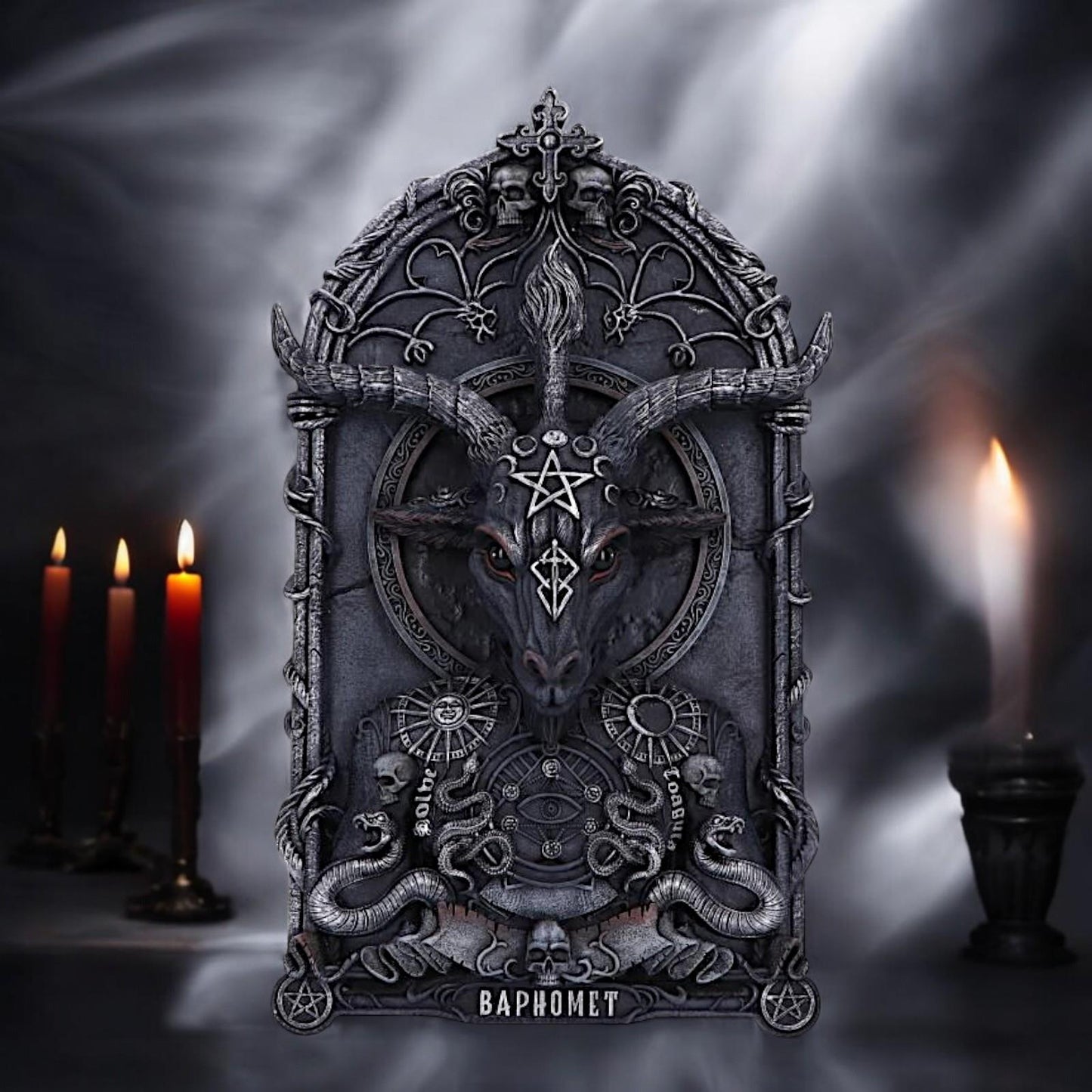 Baphomet Gothic Wall Plaque Occult Altar Art Decor Mystical Resin Artwork Statue