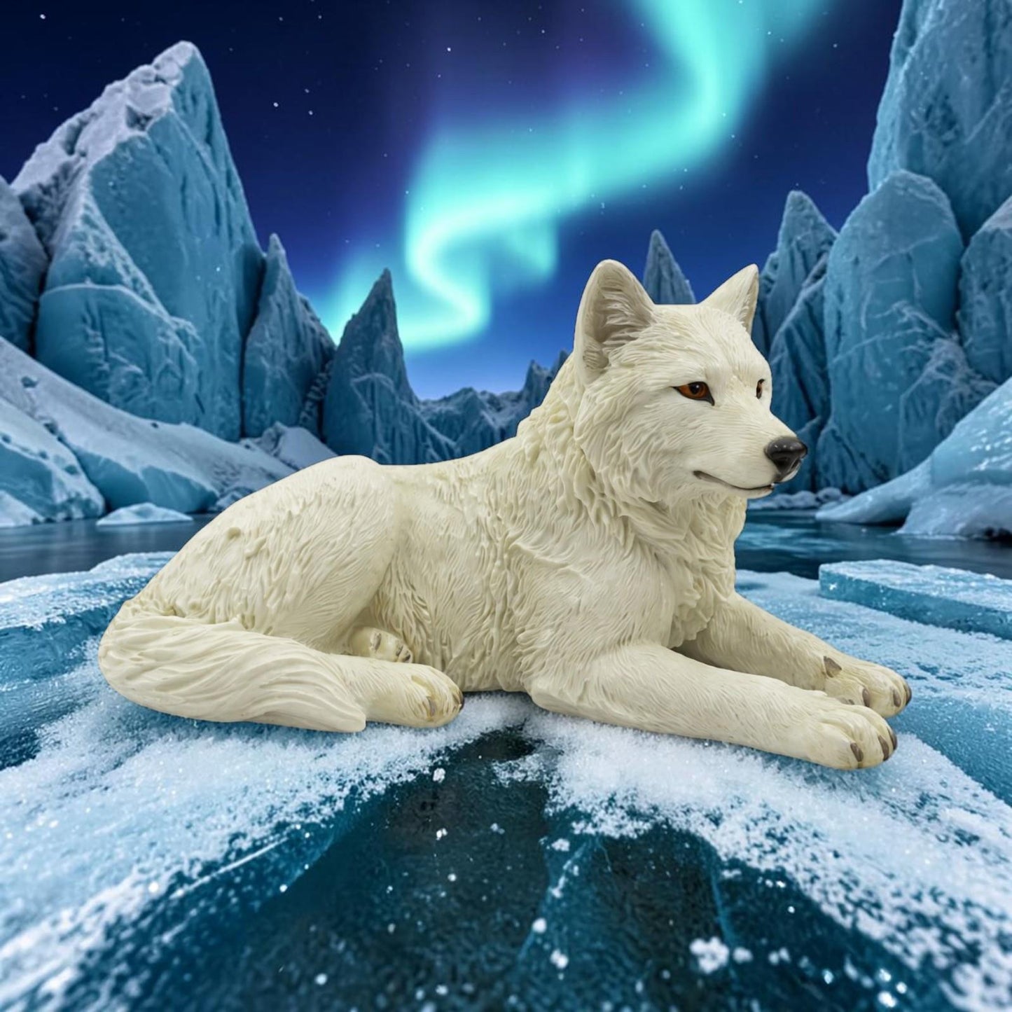 White Wolf Statue Arctic Figurine Wildlife Ornament Animal Collectible Decor