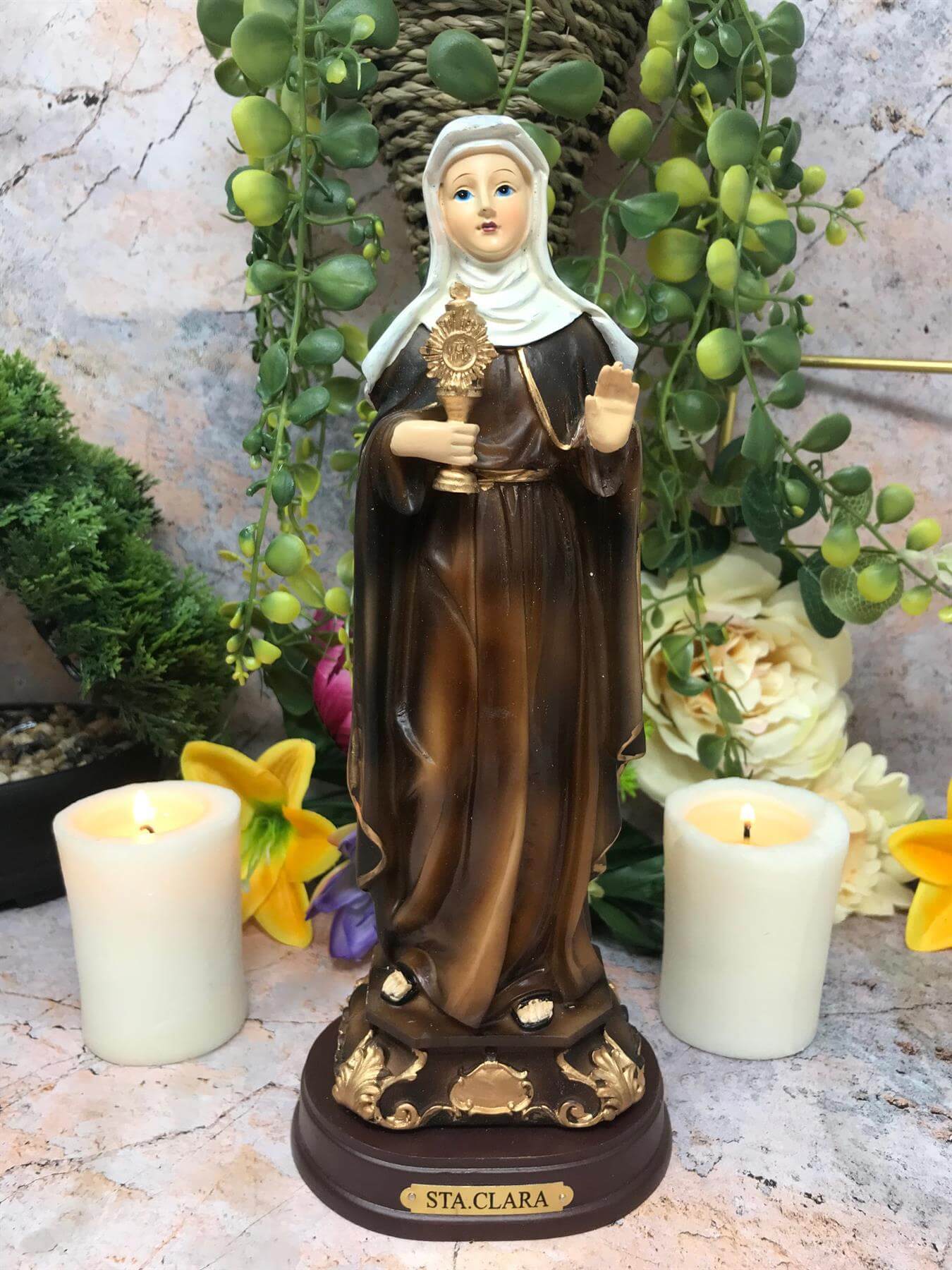 Saint Clare of Assisi Statue Catholic Saint Sculpture Religious Santa Clara Ornament Figurine for Home or Chapel