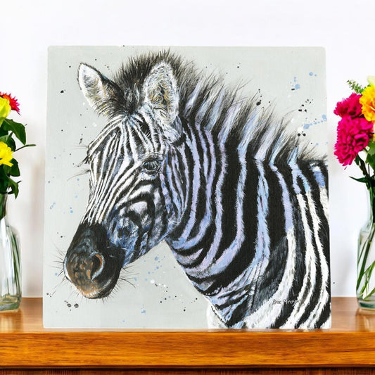 ZANDRA Zebra Ceramic Art Tile by Bree Merryn | 20 x 20 cm Wall Decor | Ready to Hang Animal Print | Modern Wildlife Art | Handmade Ceramic Wall Tile Gift-Osiris Craftworks