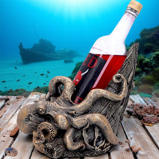 Gothic Kraken Wine Holder Bronze Octopus Tentacle Home Bar Nautical Pirate Decor