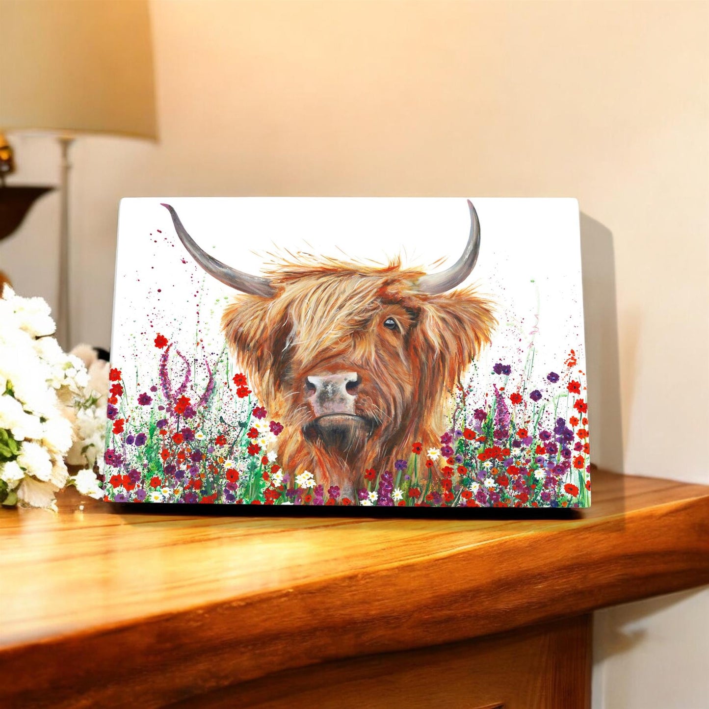 Jimmy Highland Cow Ceramic Art Tile by Pankhurst Gallery 30x20cm Wall Decor – Ready to Hang in Gift Box