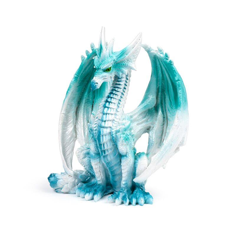 Ice Dragon Figurine 17cm | Frost Fantasy Resin Statue | Blue White Dragon Home Decor Gift