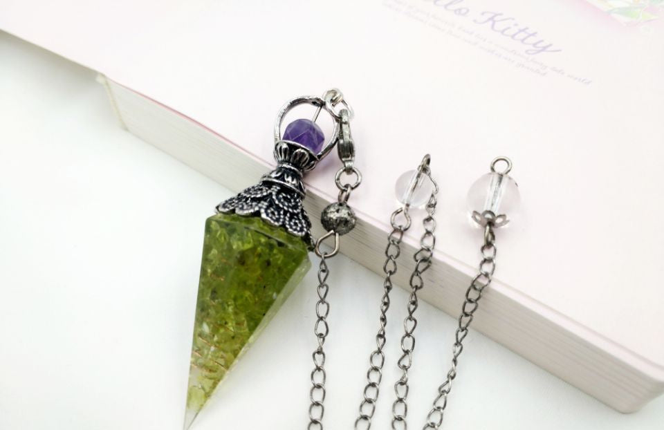 Gravel Resin Vintage Silver Amethyst Top Pendulum Pendant