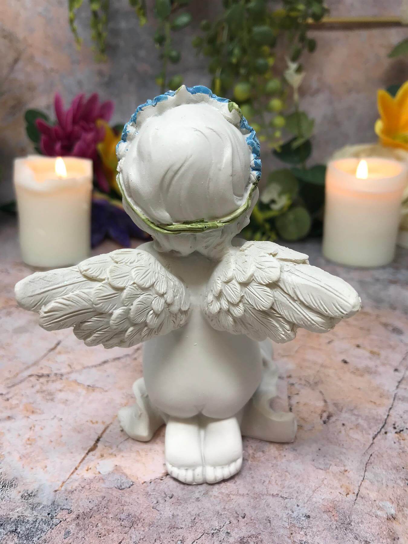 Praying Cherub Angel Figurine | 7.8cm Resin Religious Decor | Baby Angel with Cross