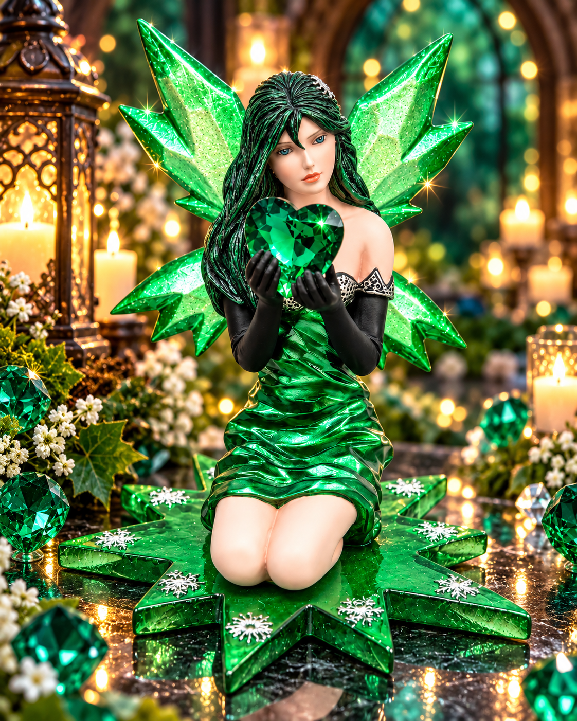 Emerald Green Fairy Figurine Holding Heart Fantasy Ornament Collectible Gift