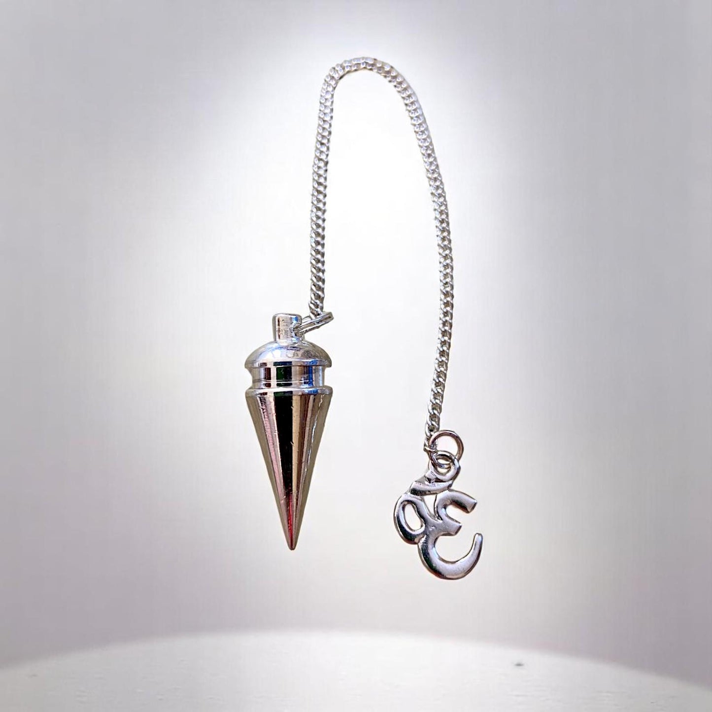 Metal Cone Pendulum + Om Charm Divination Tool Dowsing Healing Chakra Reiki