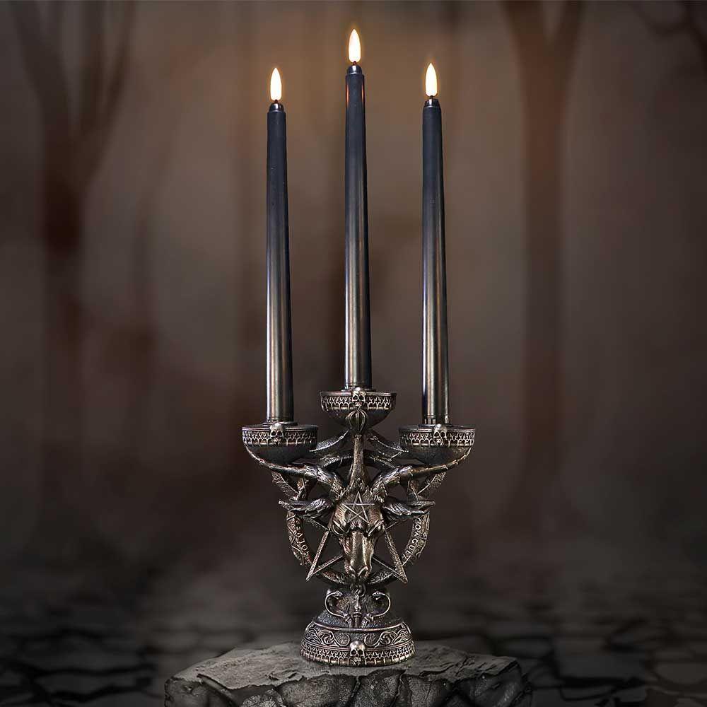 Baphomet's Radiance Candelabra 46cm with LED Candles | Gothic Occult Home Decor Nemesis Now Design