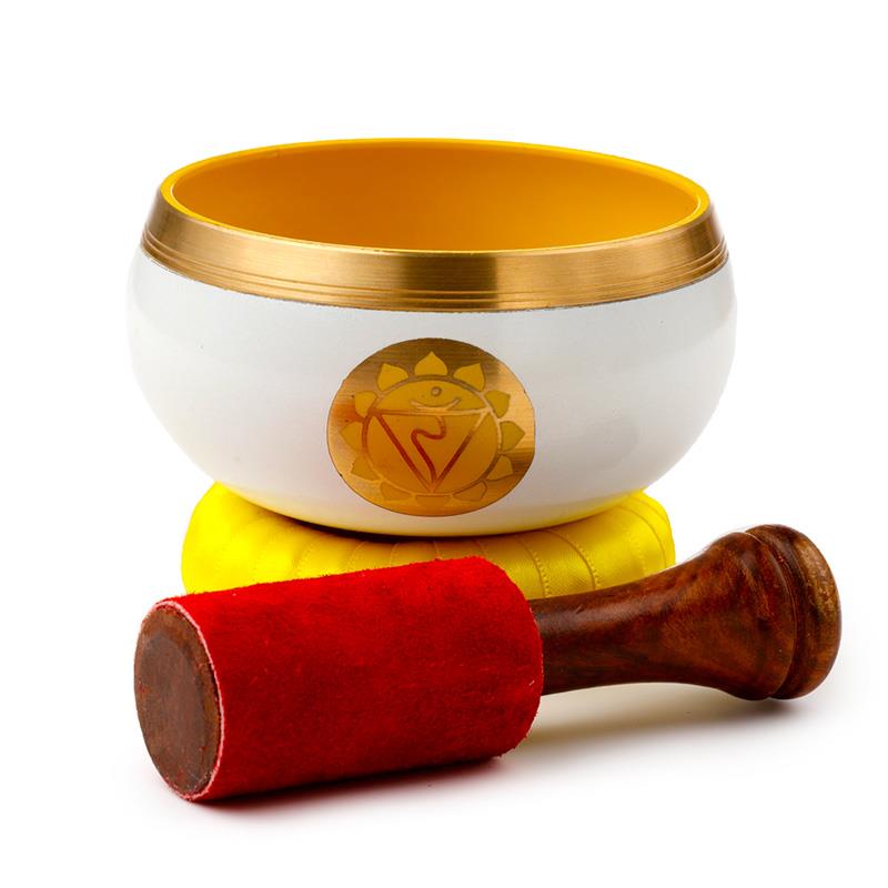 Yellow Chakra Singing Bowl Set – Meditation Sound Bowl with Mallet and Cushion