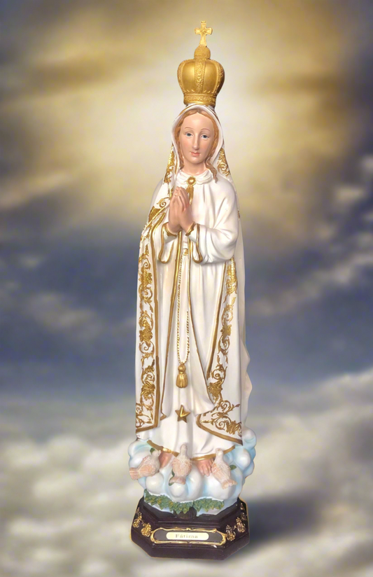 Grande statue de Notre-Dame de Fatima - Sculpture religieuse en résine fabriquée à la main de 70 cm, décoration d'intérieur catholique élégante