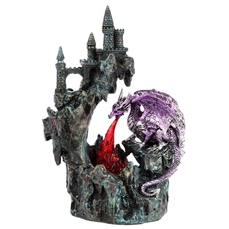 Purple Dragon LED Figurine with Castle Guardian - Fantasy Gothic Ornament 24cm