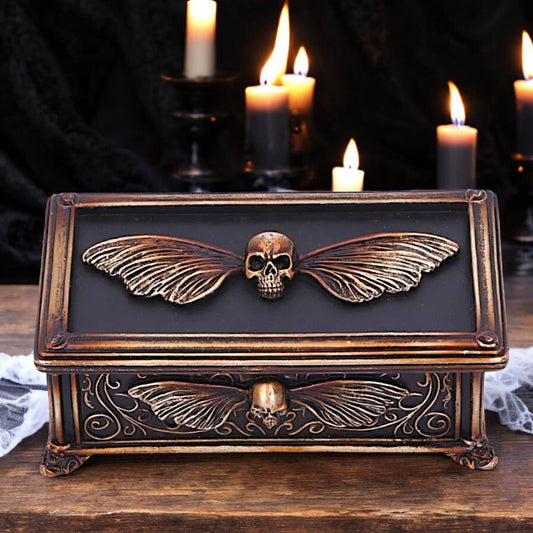 Gothic Skull & Moth Mystical Steampunk Trinket box Ornament fantasy Horror Art Decor