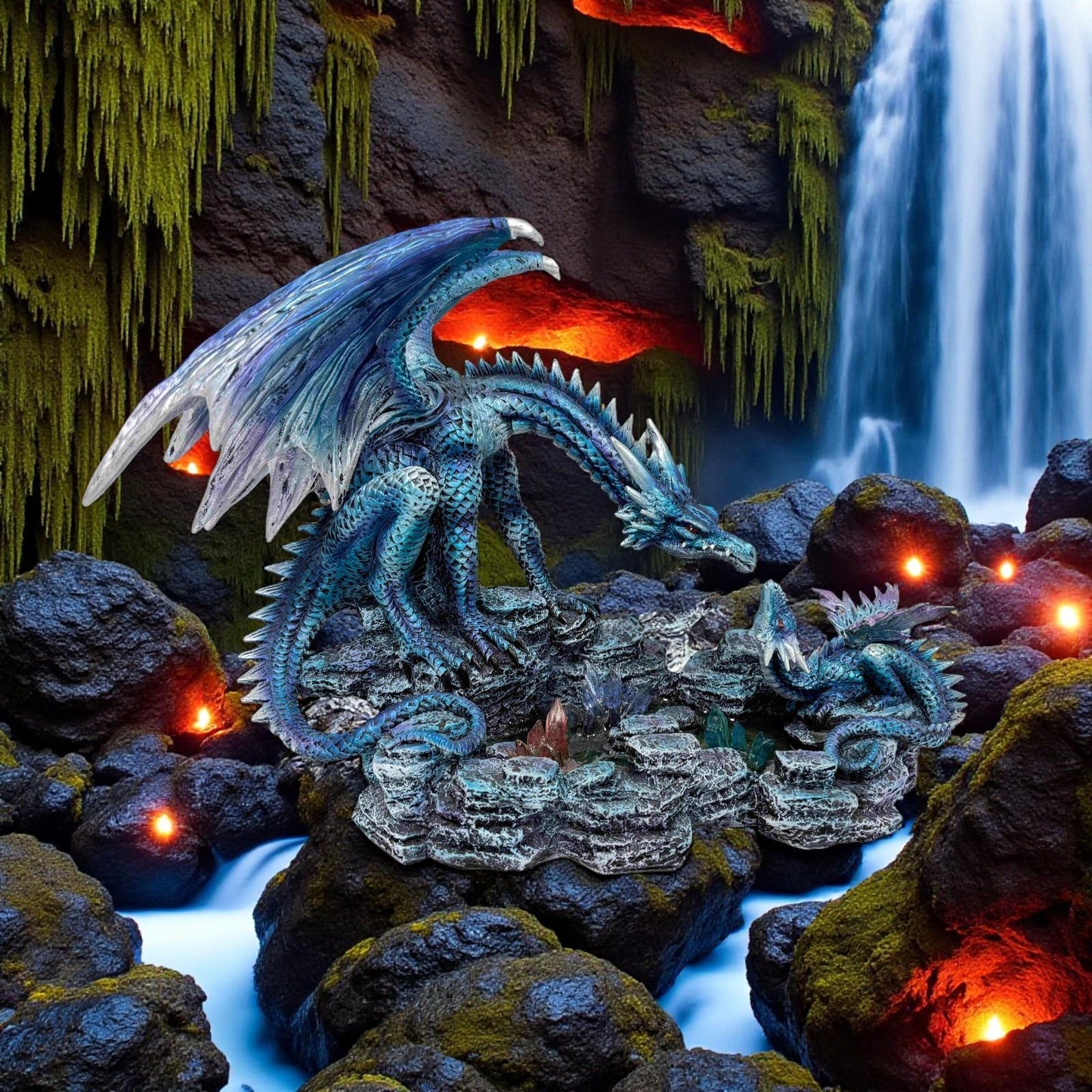 Gothic Dragon Figurine Blue Resin Sculpture Mythical Creature Fantasy Home Ornament