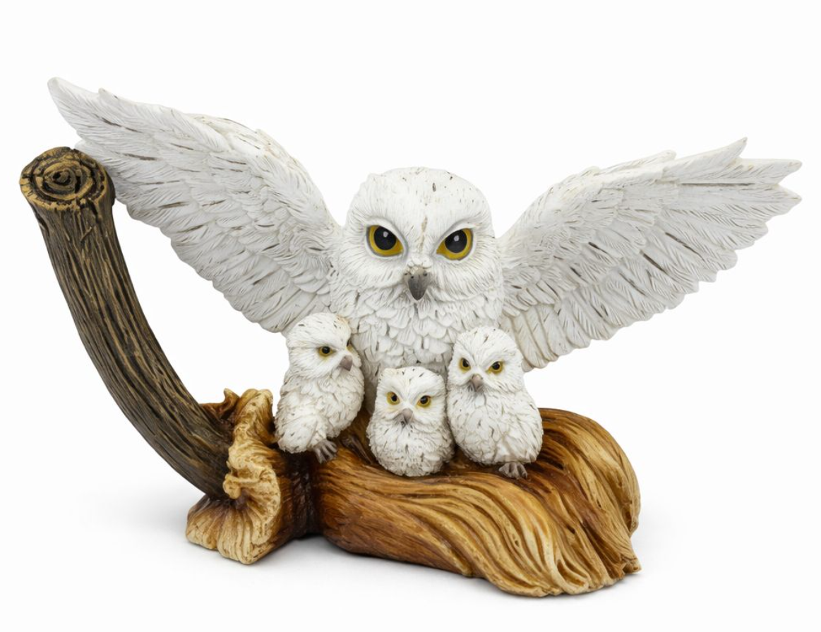 Snow Owl with Owlets Sculpture Nature Wildlife Collectible Display Ornament 22.5cm