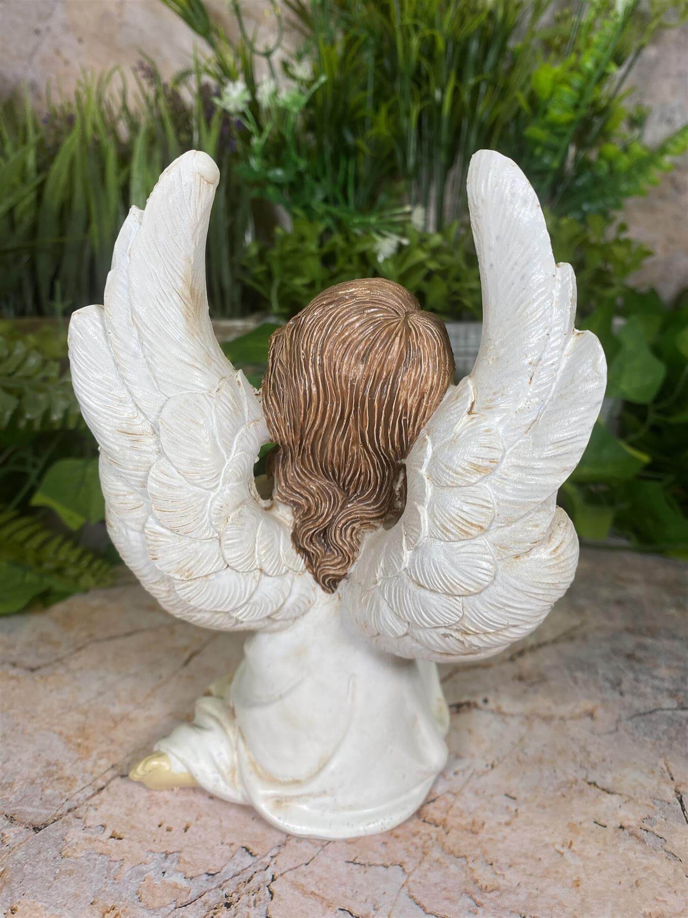 Handcrafted Guardian Angel Praying with Cross Statue Resin Sculpture-Osiris Craftworks