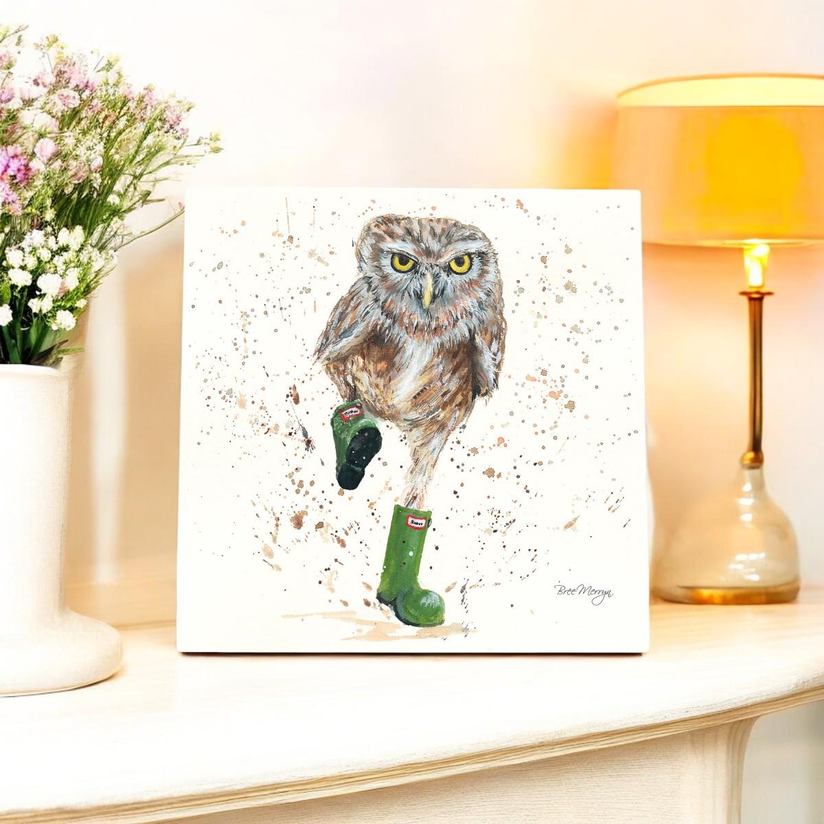 Oliver in Boots Owl Ceramic Art Tile by Bree Merryn – 20x20cm