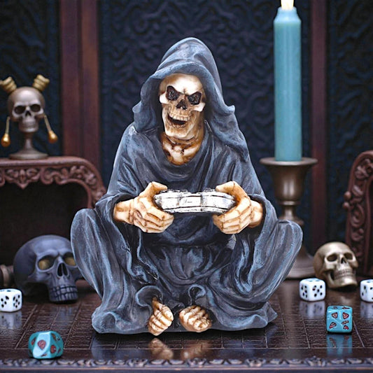 Gaming Reaper Figurine  Grim Skull Gamer Ornament Gothic Console Decor