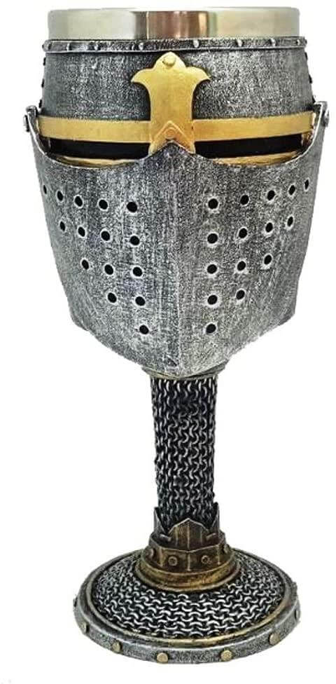 Knight Helmet Goblet Templar Chalice Crusader Gothic Decor Medieval Style Ornament