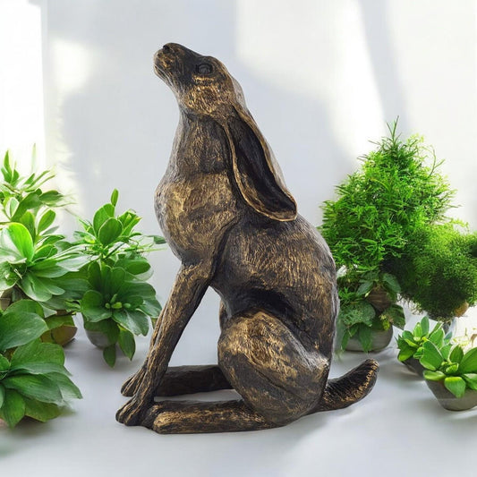 Harriet Glen Moonbeam Hare - 26.5cm Bronze Effect Resin Sculpture - Elegant Animal Decor