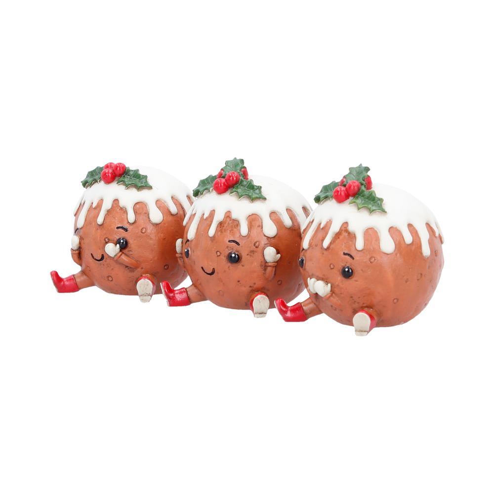 Christmas Pudding Figurine Set 3 See Hear Speak No Evil Cute Festive Shelf Decor