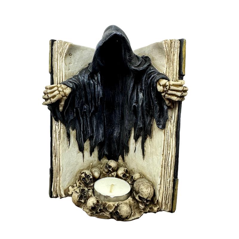 Book of the Dead Tea Light Holder Gothic Reaper Candle Figurine Halloween Decor