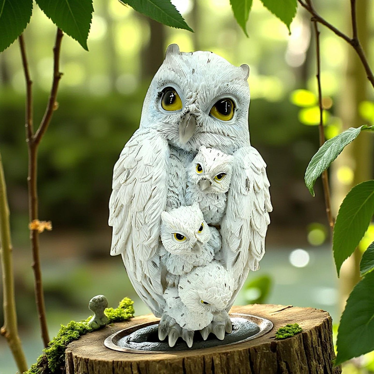 Whimsical Owl and Babies Figurine Woodland Wiccan Alter Statue Animal Lovers